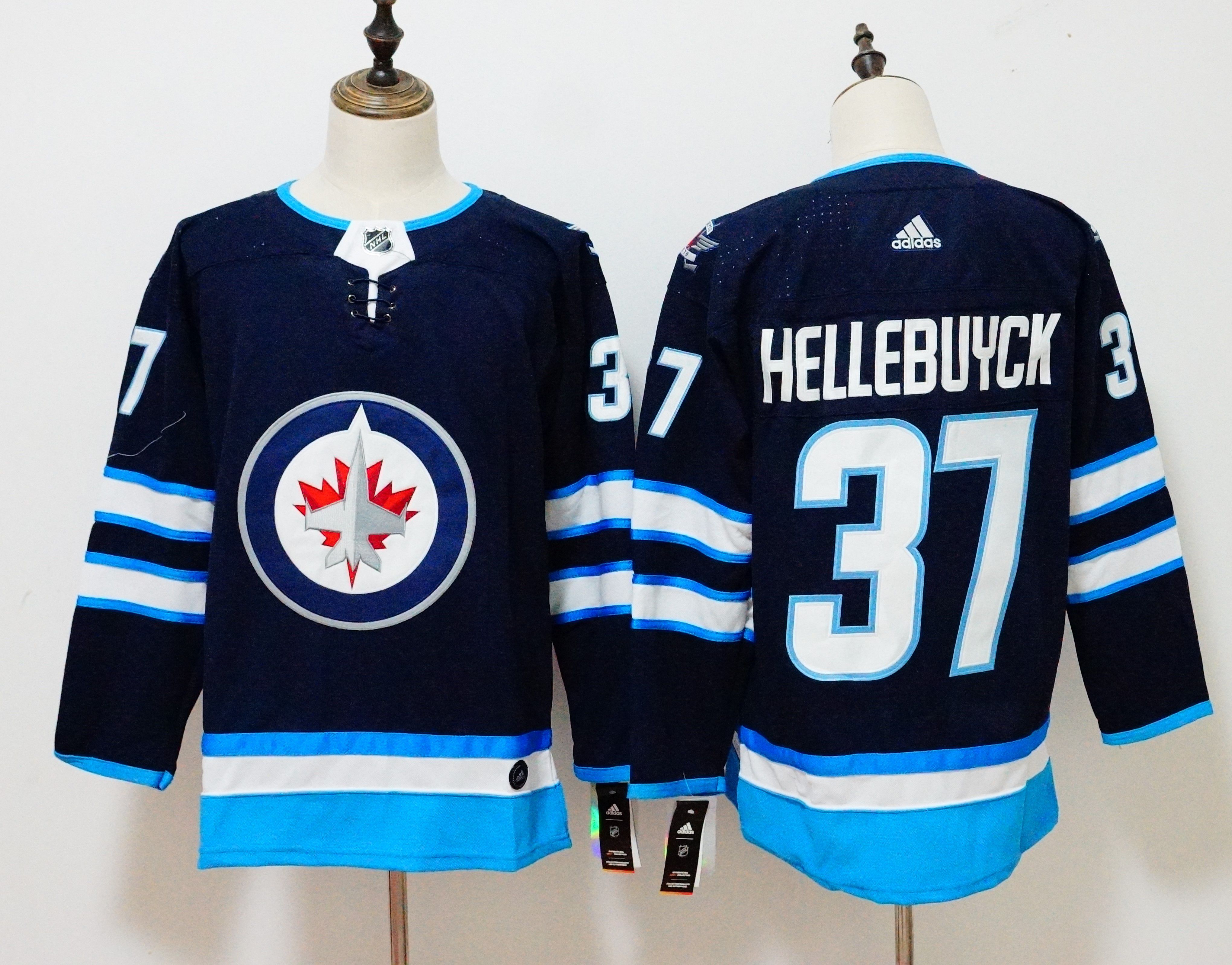 Men Winnipeg Jets #37 Hellebuyck Blue Hockey Stitched Adidas NHL Jerseys
